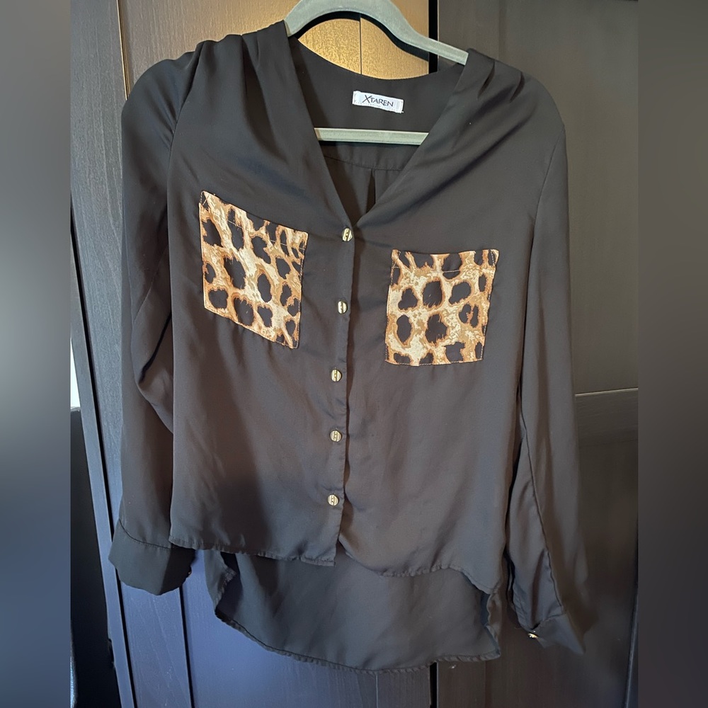 Cheetah pocket blouse- small